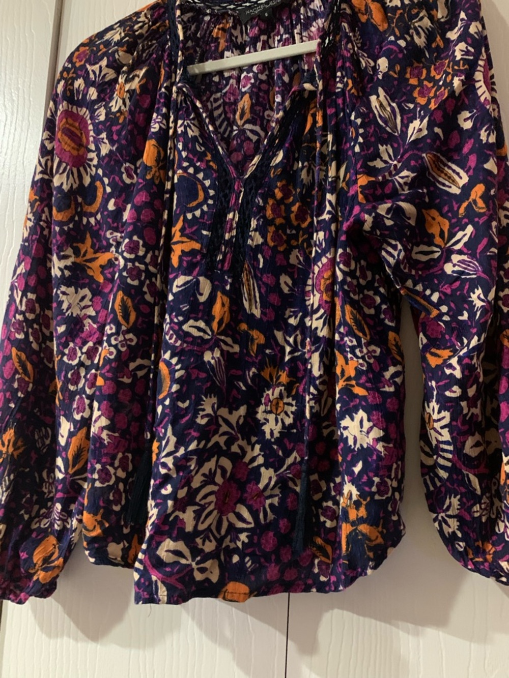 Rachel Zoe Purple, Orange and Cream Floral Tie-Neck Blouse